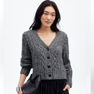 Madewell Cable V-Neck Cardigan Chunky Button Dusk Grey